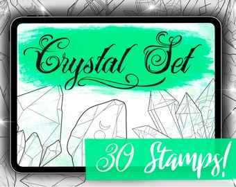 Crystal Stamp Set for Procreate - 30 Crystal Brushes - Procreate Stamps with a Huge Range of Crystals -Fluorite Stamps, Quartz Stamps & More