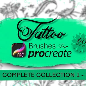 Tattoo Flash Collection - 60 Tattoo Stamps for Procreate - Tattoo Quick Designs - Procreate Brushes for Quick Flash Designs