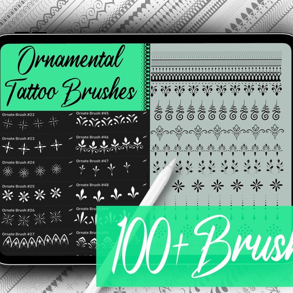 Ornamental Tattoo Brushes - Procreate Line Brushes for Tattoo Flash in Minutes - Lace Brushes, Filigree Brushes, Polynesian & more!