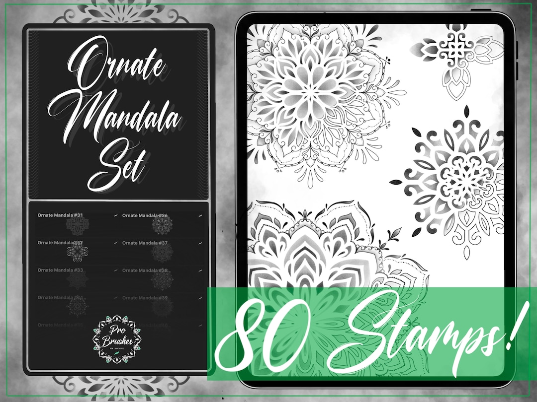 Mandala Dotwork Tattoos for Procreate Procreate Stamps Ornate Mandalas 40 Tattoo Stencils 40