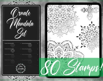 Mandala Dotwork Tattoos for Procreate - Procreate Stamps Ornate Mandalas - 40 Tattoo Stencils + 40 Shaded/Dotted Designs - Procreate Brushes