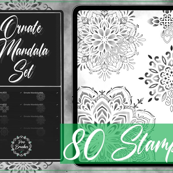 Mandala Dotwork Tattoos for Procreate - Procreate Stamps Ornate Mandalas - 40 Tattoo Stencils + 40 Shaded/Dotted Designs - Procreate Brushes