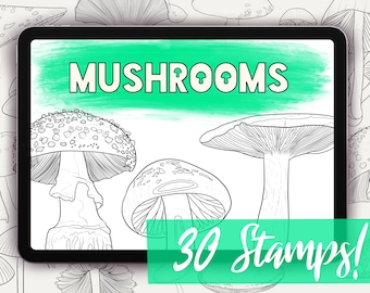 Mushroom Stamps for Procreate - 30 Set Procreate Stamp Collection - Procreate Brushes - Variety of Mushroom Brushes for Procreate
