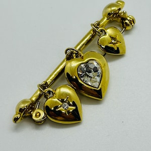 Vintage movable brooch hearts gold tone