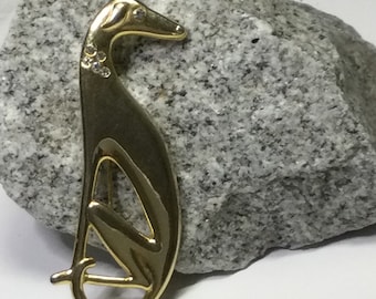 Vintage Greyhound Dog Brooch: Gold Tone Pin