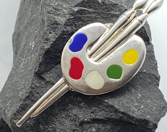 Vintage Artist Palette Brooch: Enamel Painter's Pin