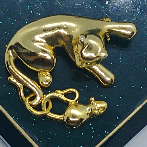 Broche ordinateur chat souris rétro vintage métal doré original idée cadeau