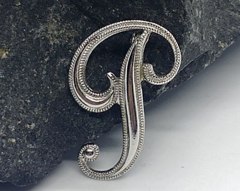 Vintage brooch pin letter P monogram name initial brooch  835 silver