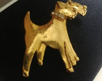 Vintage Gold Tone Dog Brooch