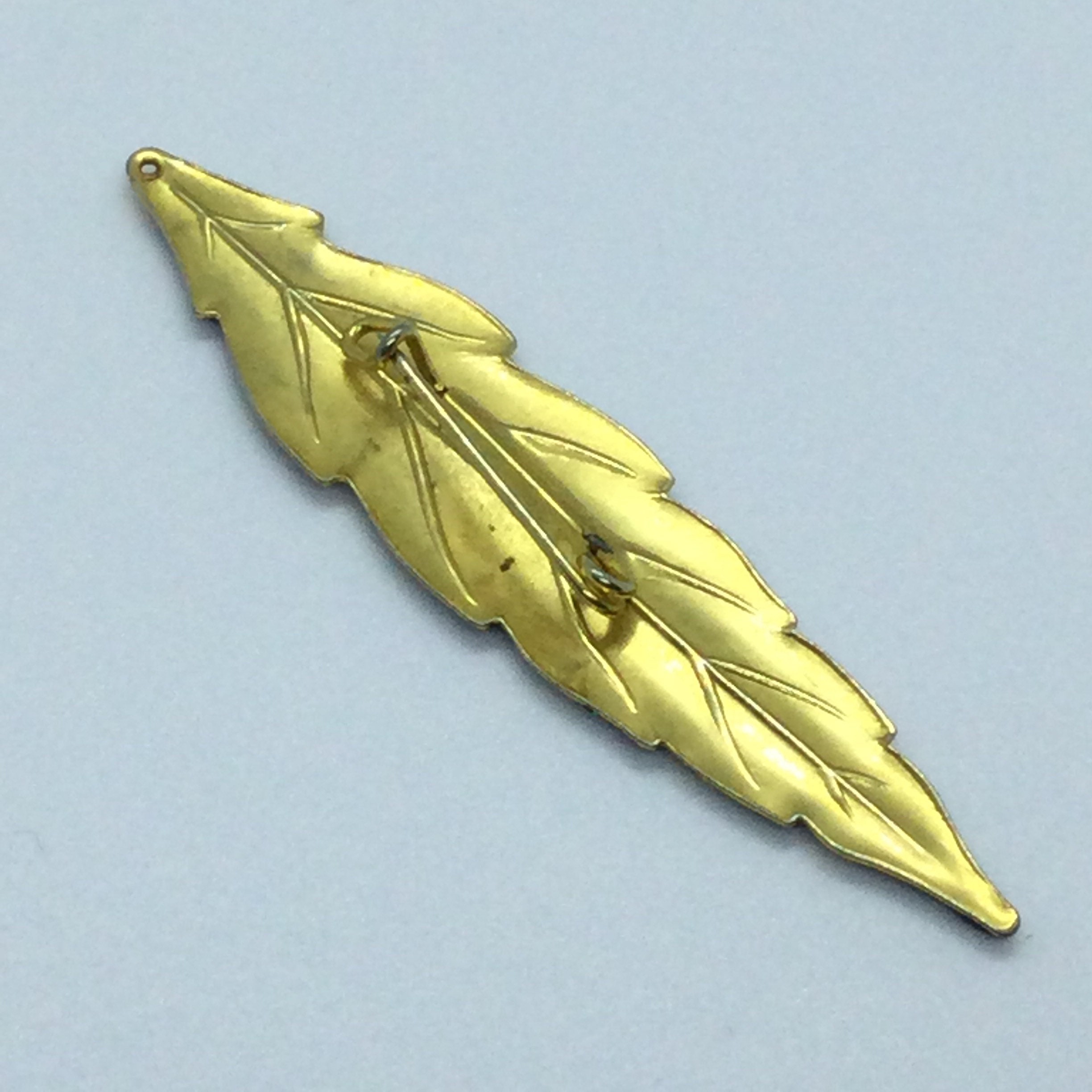 Broche Vintage Feuille En Métal Doré Signée Yves Rocher