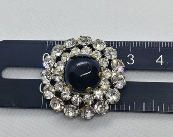 Broche Vintage Or, Cristal, Perle Et Porcelaine - Bijou Ancien Noir Et Or *3303