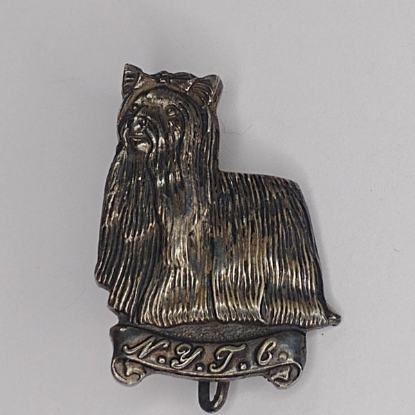 Vintage brass brooch/pin dog scotch terrier signed