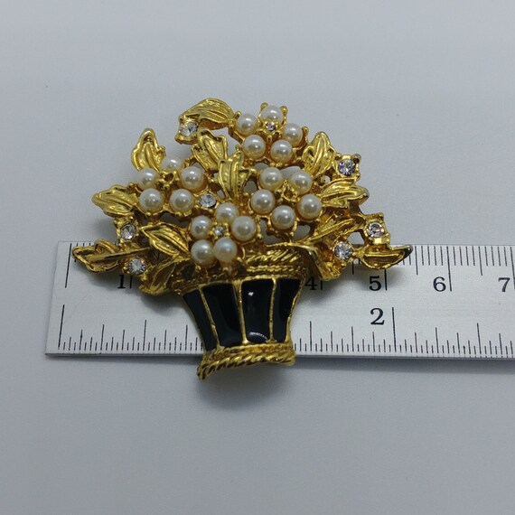 Broche Panier De Fleurs - Bijou Vintage Avec Strass - Occasion - Fabriqué En France