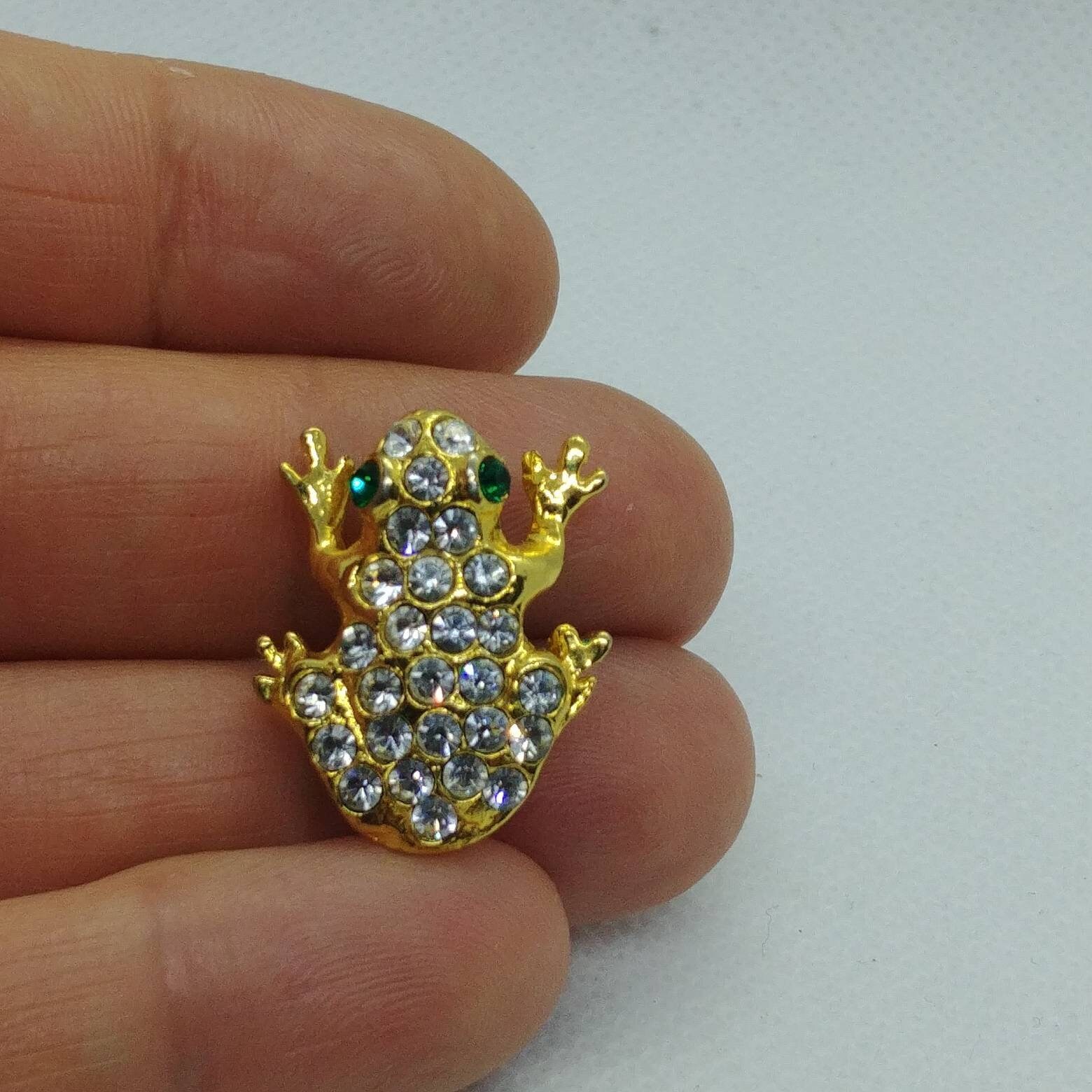 Broche Vintage Grenouille En Résine Et Cristal - Bijou Rétro Années 70/80