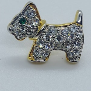 Vintage Rhinestone Scottish Terrier Brooch: Gold Tone Scottie Dog Pin