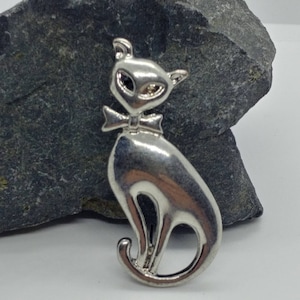 Vintage kat broche zilver toon