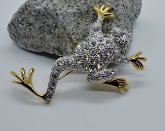 Vintage Froschbrosche in Gold-/Silberton mit Strasssteinen