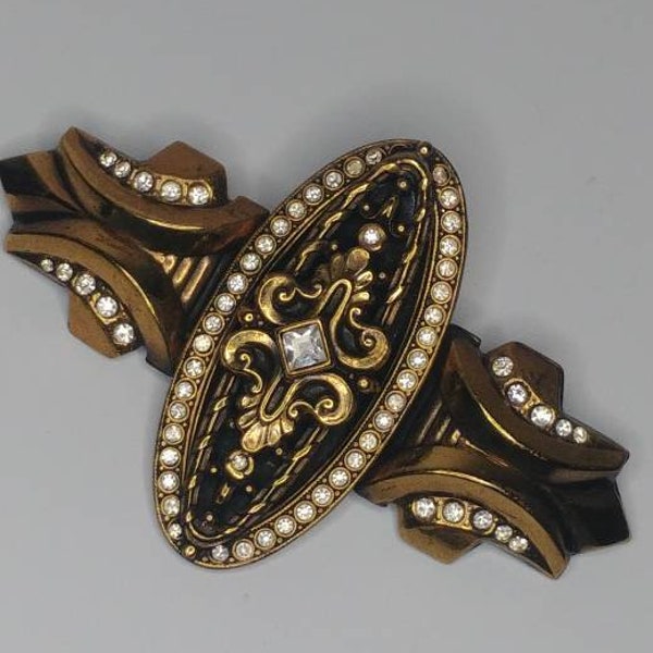Broche Vintage Ermani Bulatti Années 80 - Pierre D'onyx Et Hématite - Occasion