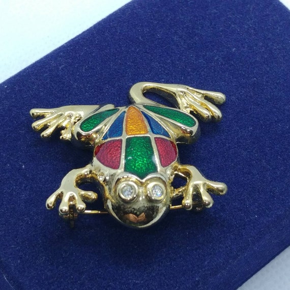Vintage frog brooch colored enamel Gem