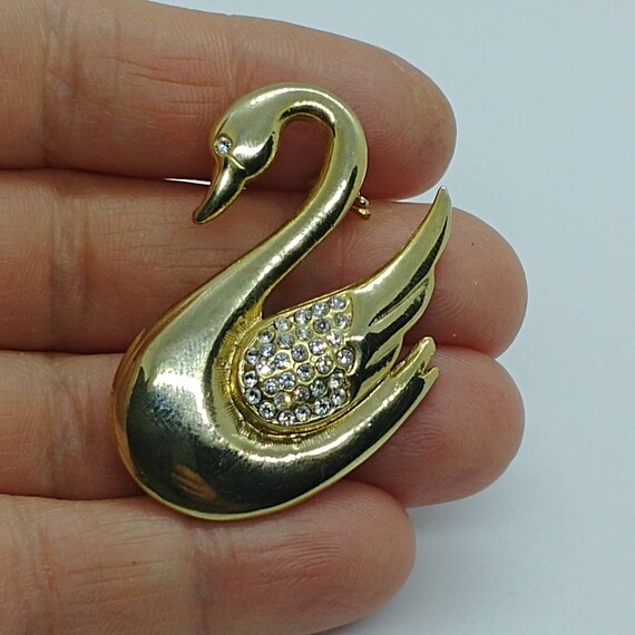 Broche Vintage Cygne Doré En Laiton - Bijou Rétro De Collection - Occasion