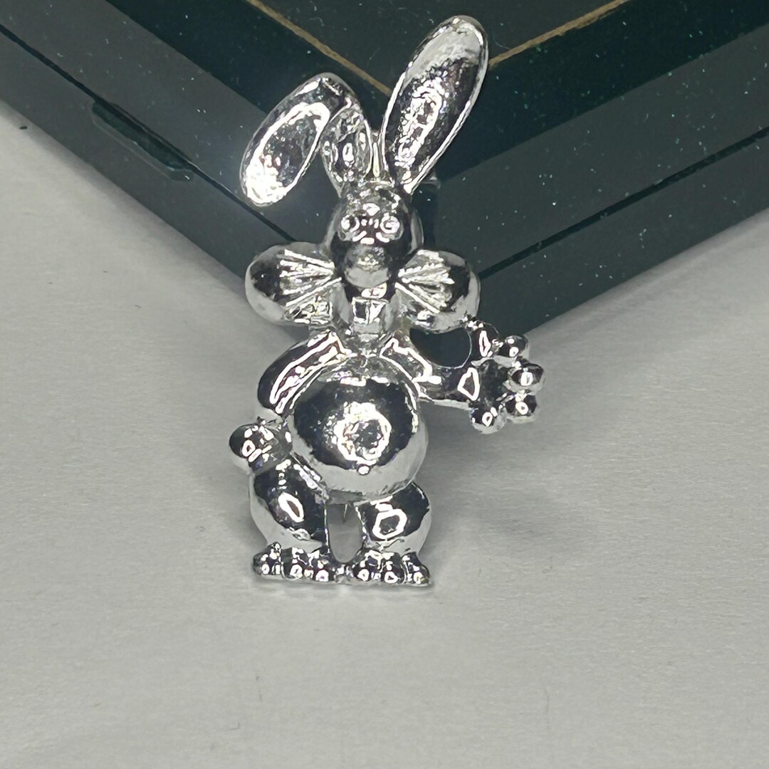 Silver Rabbit Pin Vintage Hare/ Rabbit Brooch,pin Silver Tone With Crystals - Etsy