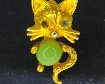 Broche Vintage Chat Sur Branche Doré - 5,5cm - État Comme Neuf