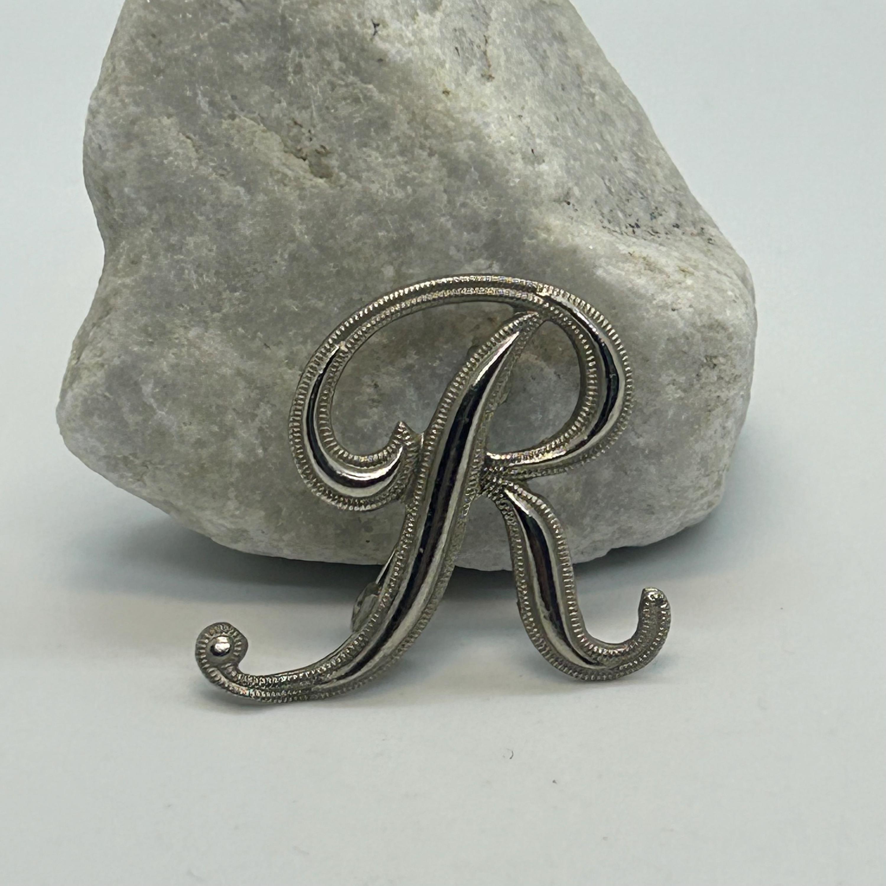 Vintage Brooch Pin Letter R Monogram Name Initial Brooch Silver