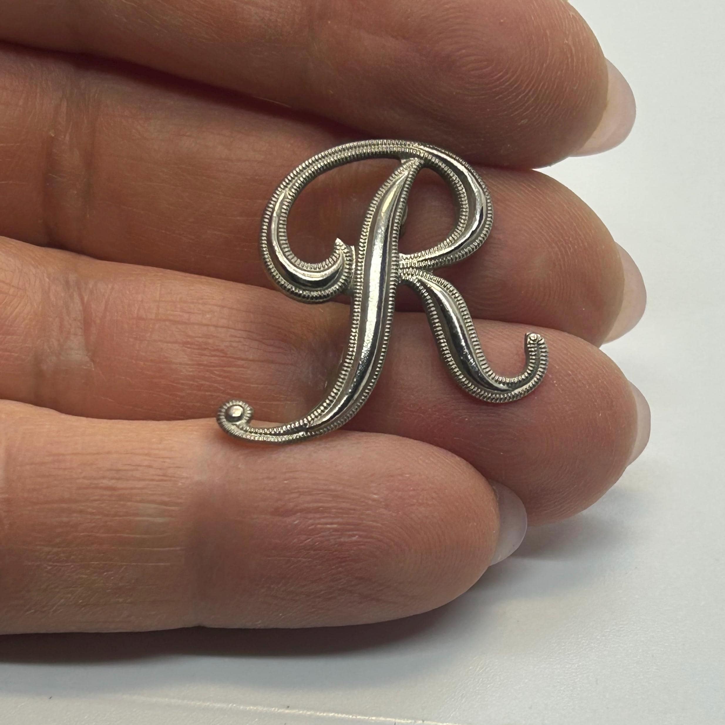 Vintage Brooch Pin Letter R Monogram Name Initial Brooch Silver