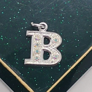 Vintage B letra colgante cristales monograma tono plata