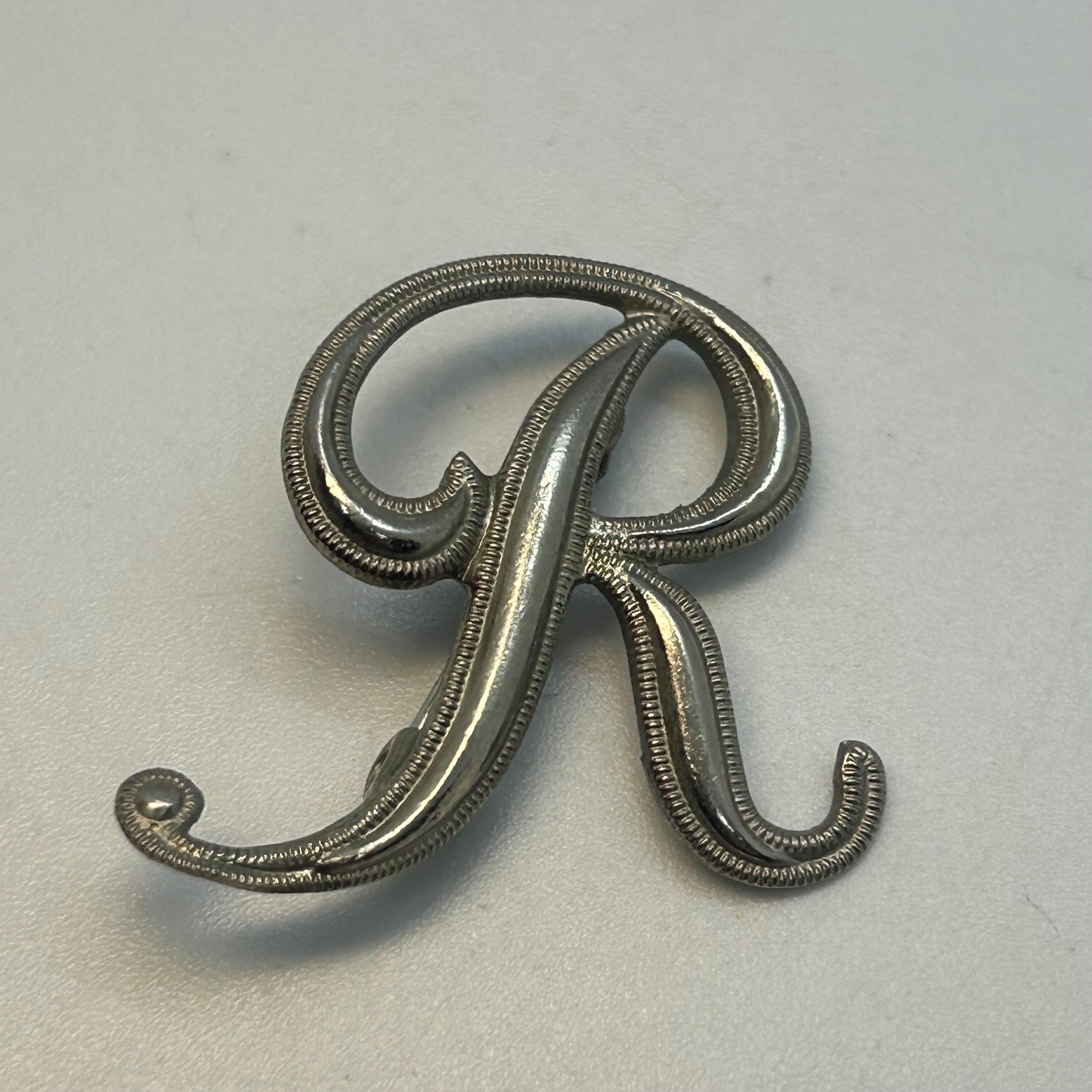Vintage Brooch Pin Letter R Monogram Name Initial Brooch Silver