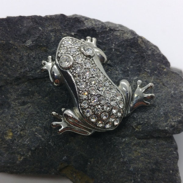 broche grenouille vintage ton argent avec strass