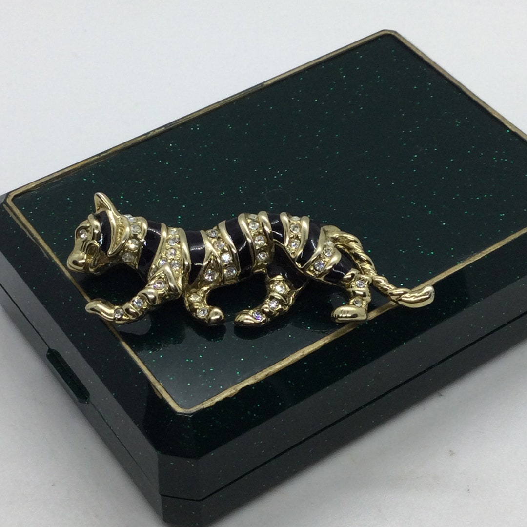 Broche Panthère Dorée Avec Collier Et Strass - Bijou Fantaisie Animalier - Neuf