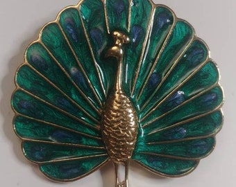 Vintage brooch peacock enamel