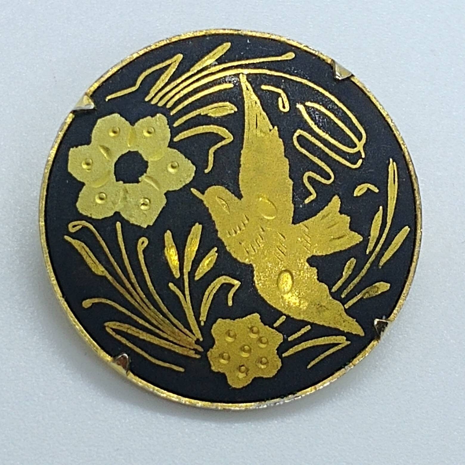 Paire De Plaques En Bronze Doré Décor d'Oiseaux Esprit Bou