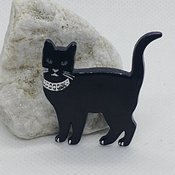 Vintage fanny cat pet black brooch/pin bakelite/ plastic