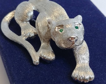Vintage Pierre Lang Panther Brooch: Austrian Silver Tone Designer Pin