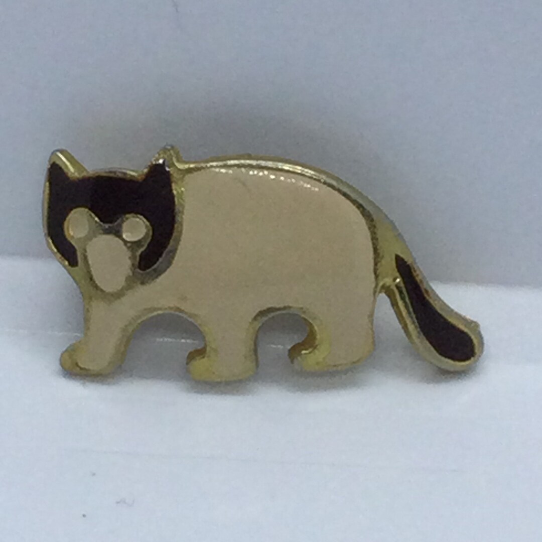 Vintage Cat Brooch/pin Gold Tone With Enamel Etsy