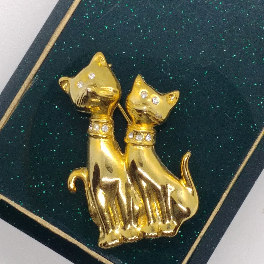 Vintage Two Cats Brooch Gold Tone Etsy