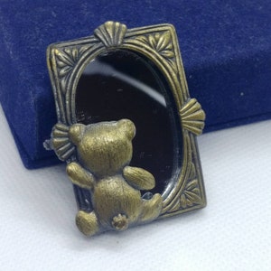 Vintage broche teddybeer met spiegel