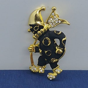 Broche Clown Dansant Strass – Alliage Doré, Vintage, Fait Main