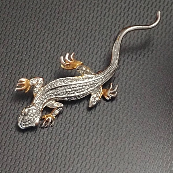 Vintage Salamander/Eidechse Brosche silber und gold