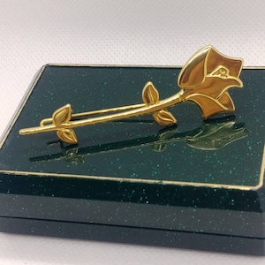 Vintage Lancome Rose Brooch: Gold Tone Flower Pin