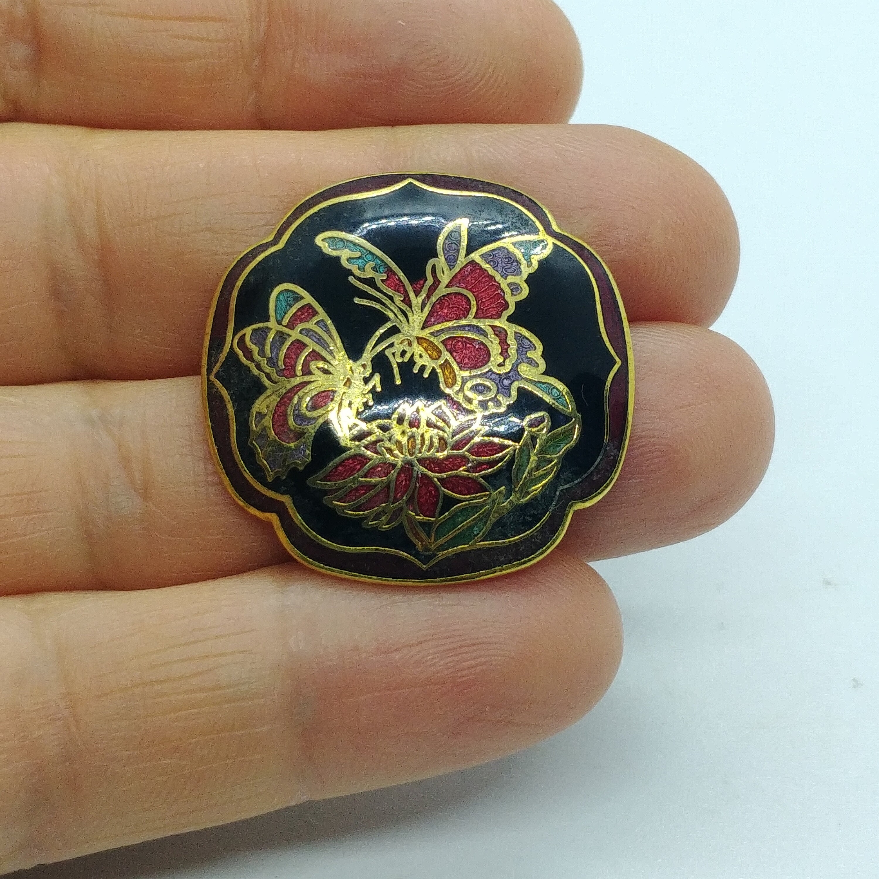 Broche Vintage Papillon En émail Cloisonné Sous Résine, Couleur Or – État Impeccable, Bijou Fantaisie Rétro