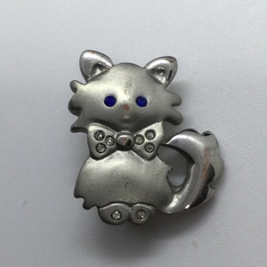 Vintage kat broche zilveren tint
