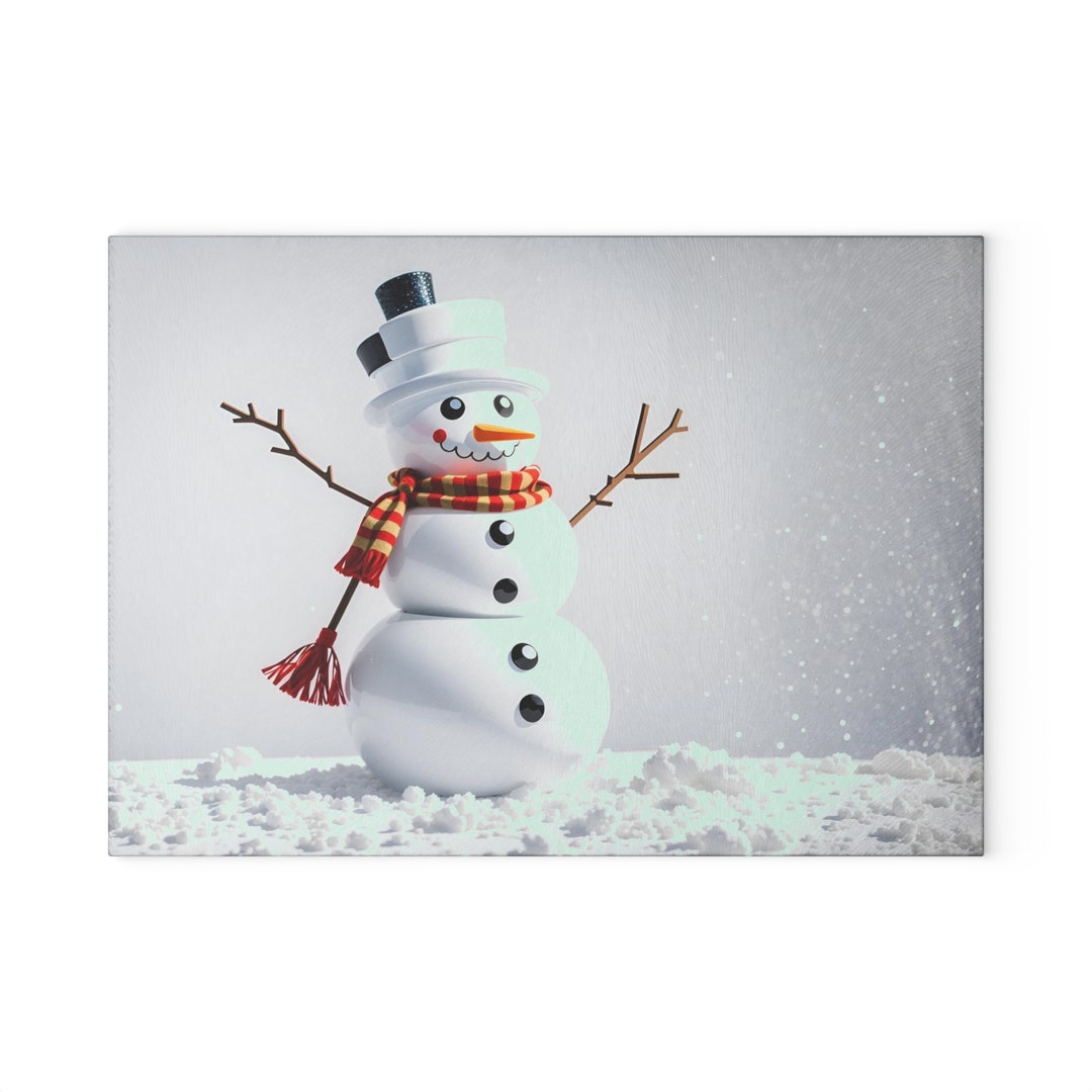 Snowmans Glass Cutting Board for Christmas With a Snowman Displayed ...