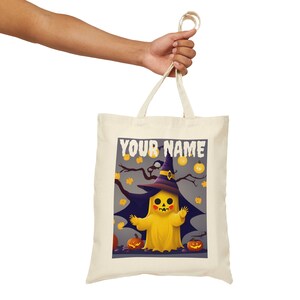 Custom Halloween Bag personalized kids name personalized candy bag halloween trick or treat bag custom name ghost front and back