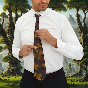 Autumn Necktie with a pile of leaves design for autumn attire and thanksgiving or getting in mood for fall and the holidays