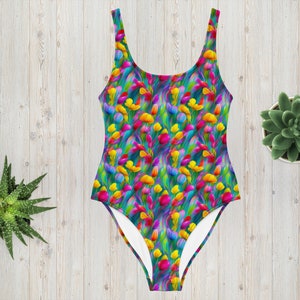 Rainbow tulip One-Piece Swimsuit for the beach or pool or just laying out getting your tan on.