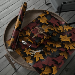 Autumn Wrapping Paper fall themed with piles of leaves available in three sizes