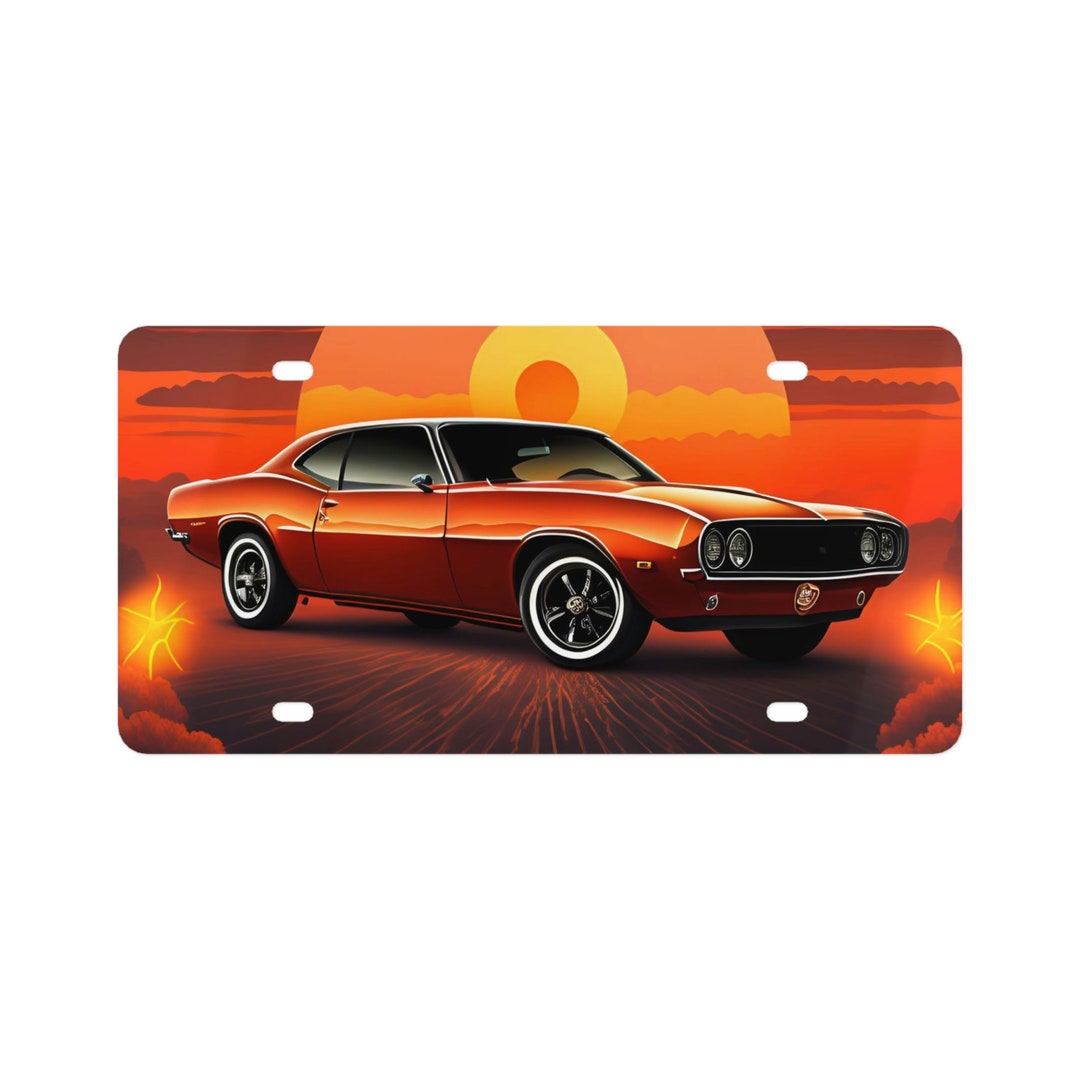 Classic Car License Plate Cover With Sunset for the Man Cave Garage